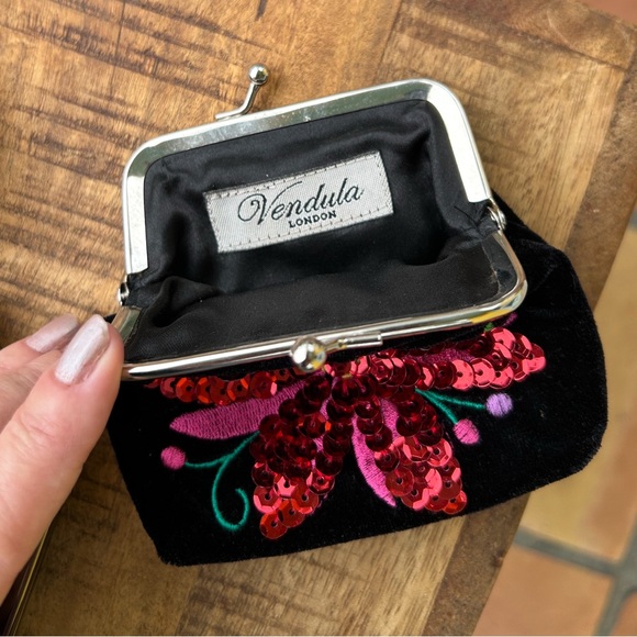 Embellished Vendula London velvet evening bag with matching change purse - Picture 5 of 7